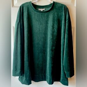Woman Within Forest Green Velour Knit Long Sleeve Overdize Top Plus Sz 1X 22 24